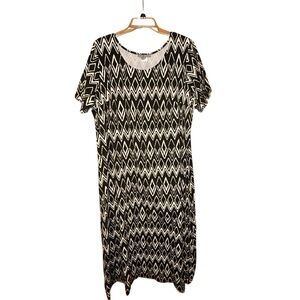 Jessica London Plus Geometric Print Maxi Dress Short Sleeve Size 20W Black White